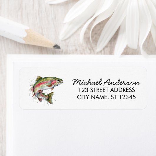 Étiquette Rainbow Trout - Fly Fisherm Return Address Label   (En situation)