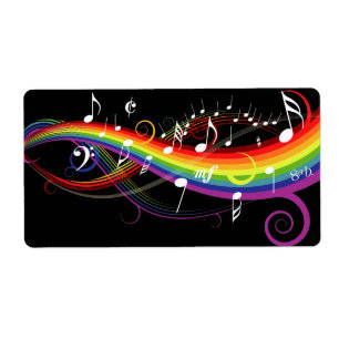 Étiquette Rainbow White Music Notes on Black