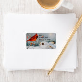 Étiquette Raquette à neige Rabbit & Red Cardinal Bird Aquare (En situation)