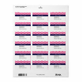 Étiquette Raspberry Lg Chevron Marine Nom bleu Monogramme (Feuille entière)