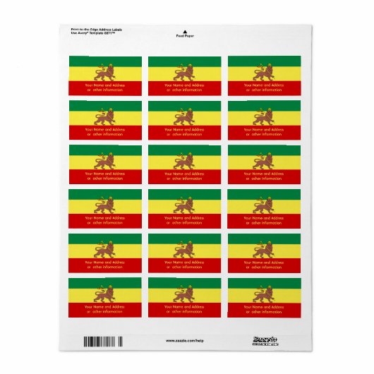Étiquette Rasta Reggae Lion de Juda (Feuille entière)