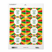 Étiquette RASTAFARI FLAG BUTTON RAYS + your sign or text (Feuille entière)