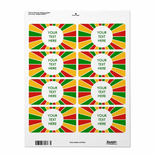 Étiquette RASTAFARI FLAG BUTTON RAYS + your sign or text (Feuille entière)