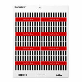 Étiquette Rayure Noir Blanc Ruban Rouge Nom Monogramme (Feuille entière)