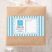 Étiquette Rayures bleu clair & Cadre incurvé & Logo (En situation)