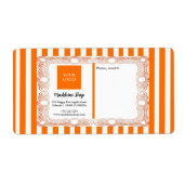 Étiquette Rayures orange & cadre bouclé & logo (Devant)