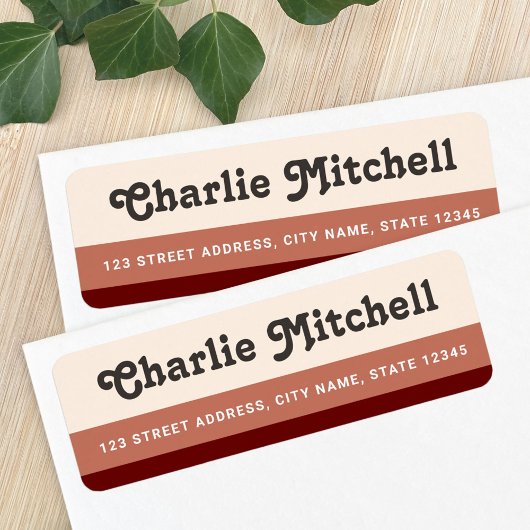 Étiquette Rayures rétro terre cuite tan brun adresse de reto