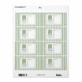 Étiquette Rayures vert sauge & cadre enjolivré & logo (Feuille entière)