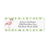 Étiquette Rayures Vertes Flamant Rose Plage Enterrement de V (Devant)