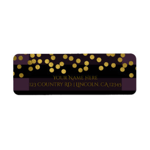 Étiquette Rayures violettes et noires avec points en feuille
