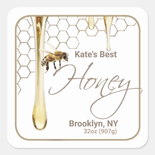 Étiquette réaliste Bee Honeypeb Honey Driey Carré (Devant)