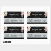 Étiquette Rectangle de Savon Noir Floral Fait Mais (Feuille)