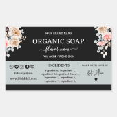 Étiquette Rectangle de Savon Noir Floral Fait Mais (Devant)