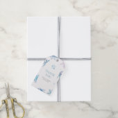 Étiquette Rectangle Faveur Flocon de Neige Bleu (Avec de la ficelle)
