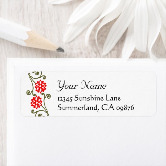 Étiquette Red and Gold Daisy Element Adresse de retour perso (En situation)