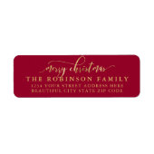 Étiquette Red and Gold Script Christmas Return Address (Devant)