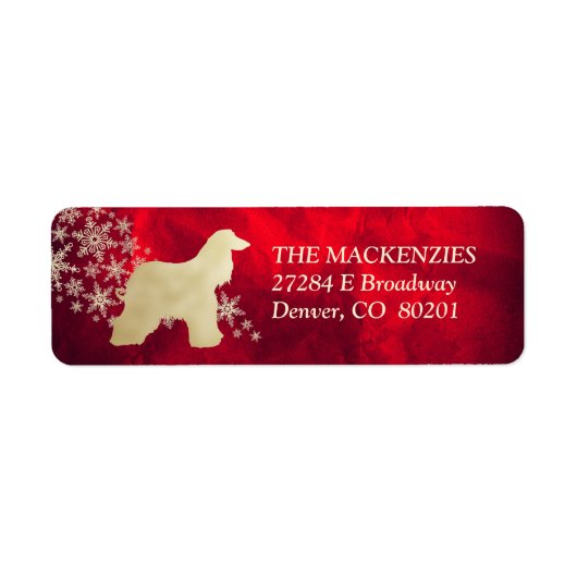 Étiquette Red and Gold Winter Afghan Hound Adresse de retour (Devant)
