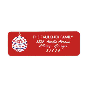 Étiquette Red and White Christmas Bauble Return Adresse :