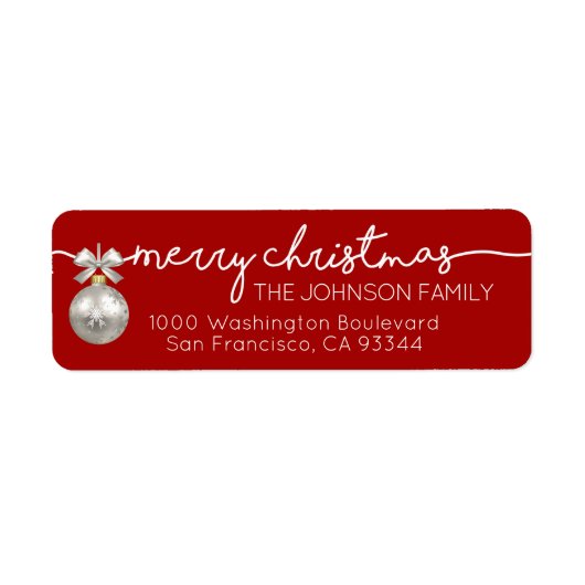 Étiquette Red Bauble Joyeux Noël Adresse de retour (Devant)