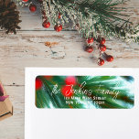 Étiquette Red Berries Green Pines Christmas Adresse de retou<br><div class="desc">Le design personnalisé de l'étiquette d'adresse de retour de Noël avec des branches de pin vert avec des baies rouges. Le texte est entièrement personnalisable. Pour le modifier, utilisez l'option Personnaliser. Pour d'autres modifications, telles que les modifications apportées à la police, à la couleur de police ou à la disposition...</div>