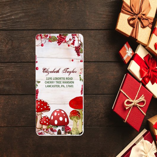 Étiquette Red Berry Garden Toadstool Magic Mushroom Party