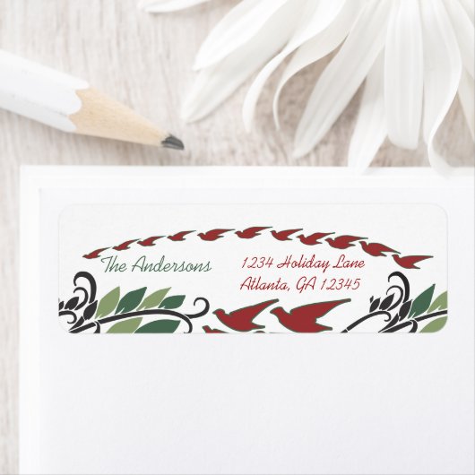 Étiquette Red Bird Arch Leaf Swirl Art Nouveau Adresse (En situation)