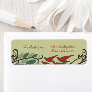 Étiquette Red Bird Leaf Swirl Art Nouveau Adresse de retour