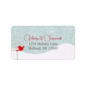 Étiquette Red Bird Snow Stars Damask Adresse de retour (Devant)