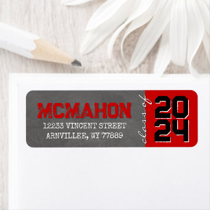 Étiquette Red & Black Chalkboard Graduation Adresse de retou