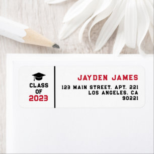 Étiquette Red Black Graduation Class of 2023 Return Adresse