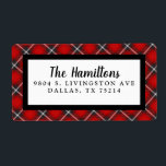 Étiquette Red Black Plaid Christmas Adresse de retour<br><div class="desc">Un motif en plaid noir et rouge décorent cette étiquette d'adresse de retour de Noël. Personnalisez-le avec votre propre nom,  et votre adresse. Conçu pour vous par Blackberry Boulevard.</div>