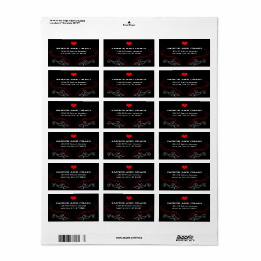 Étiquette Red & Black Rock 'n' Roll Music Mariage à thème (Feuille entière)