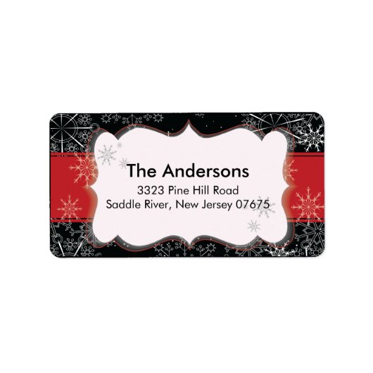 Étiquette Red Black Snowflon hiver Holiday Adresse de retour (Devant)