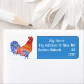 Étiquette Red Blue Rooster Art Bird Return Address Labels (En situation)
