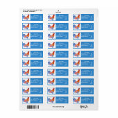 Étiquette Red Blue Rooster Art Bird Return Address Labels (Feuille entière)