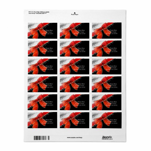 Étiquette Red Bow lance Chic Black Christmas Invitations (Feuille entière)