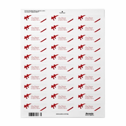 Étiquette Red Bows Winter Return Adresse (Feuille entière)