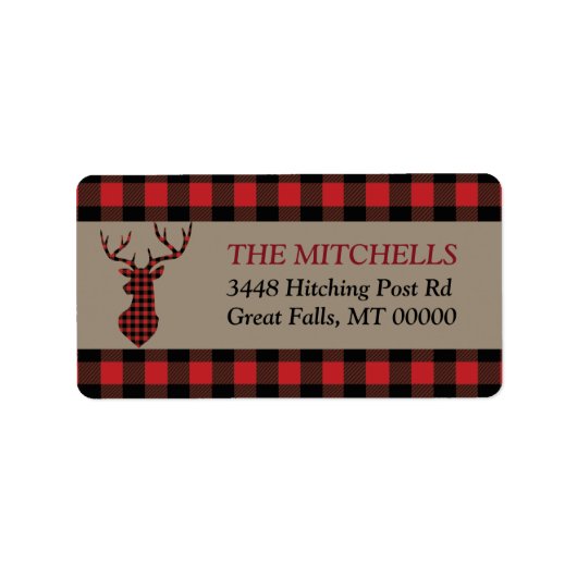 Étiquette Red Buffalo Plaid Border Deer (Devant)