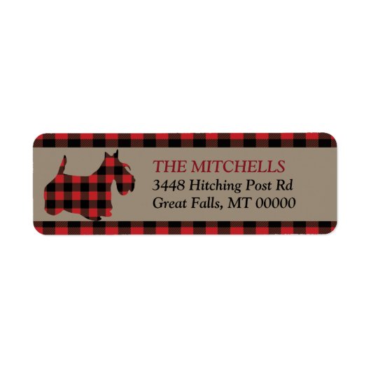 Étiquette Red Buffalo Plaid Bordure Scottish Terrier (Devant)
