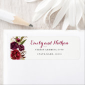 Étiquette Red Burgundy Floral Fall Return Adresse Label (En situation)