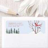 Étiquette Red Cardinal Bird Snow Christmas Adresse de retour (En situation)