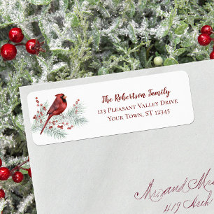 Étiquette Red Cardinal Winter Christmas Return Address