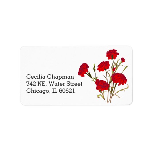 Étiquette Red Carnation Flower Adresse de retour personnalis (Devant)