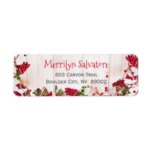 Étiquette Red Christmas Berries Adresse de retour Label