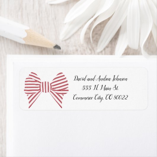 Étiquette Red Christmas Bow Return Address Label (En situation)