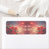 Étiquette Red Christmas Floral Return Address Label (En situation)