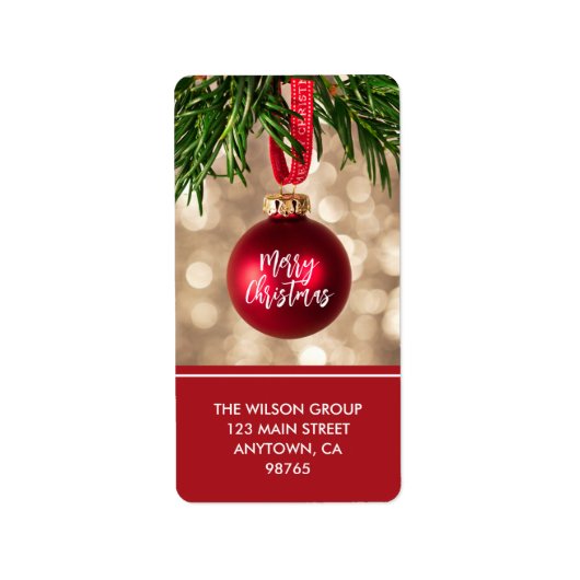 Étiquette Red Christmas Tree Orament Adresse de retour (Devant)