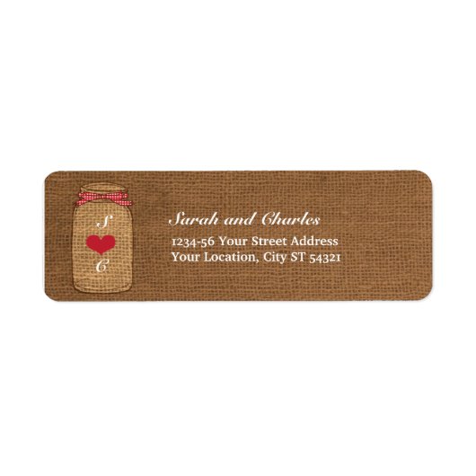 Étiquette Red En vichy & Burlap Mason Jar Adresse de retour (Devant)