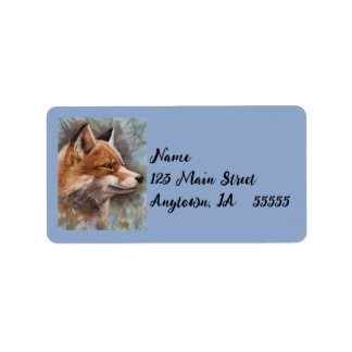 Étiquette Red Fox Profil Portrait Aquarelle Arrière - plan A