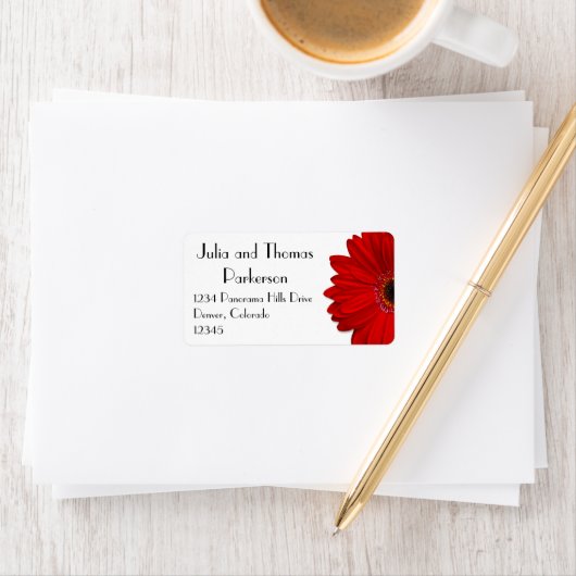 Étiquette Red Gerbera Daisy Flower Mariage Adresse de retour (En situation)